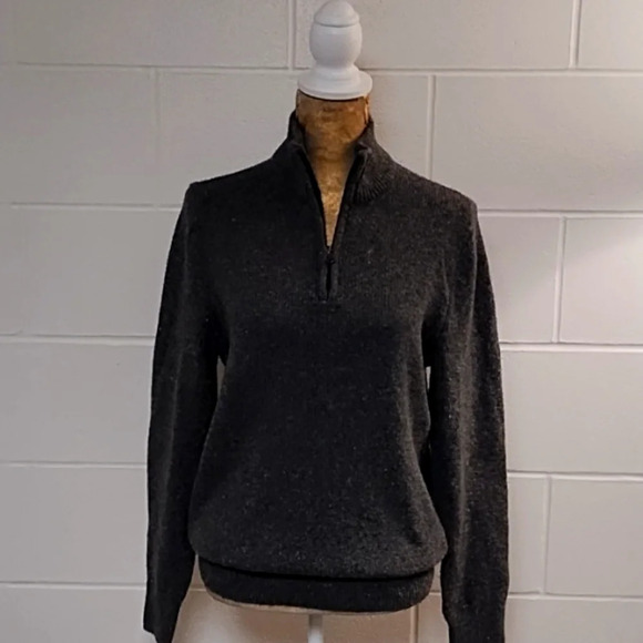 Super Soft Cotton Blend Zip Mock Neck Sweater Charcoal Gray/Cream White Flecks - Picture 1 of 9